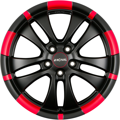 Ronal R59 Jetblack-Matt-Red Rim Alufelge 7x16 Zoll ET38 LK 5x100 ML68