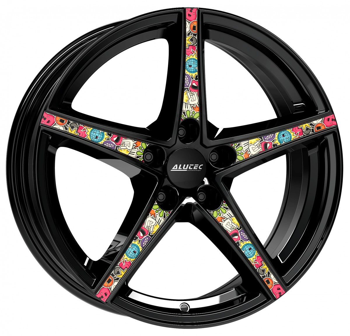 Alutec Raptr diamant-schwarz mit Stickerbomb Alufelge 8x18 Zoll ET45 LK 5x114.3 ML70.1
