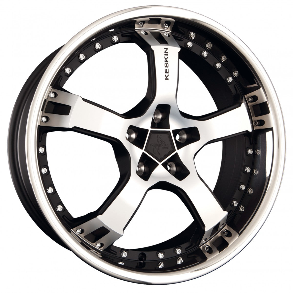 Keskin KT10 Humerus matt black front polish steel lip Alufelge 9.5x18 Zoll ET25 LK 5x100 ML63.4