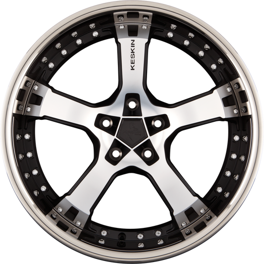 Keskin KT10 Humerus Matt Black Front Polish Steel Lip (MBFS) Alufelge 9.5x19 Zoll ET35 LK 5x114.3 ML72.6