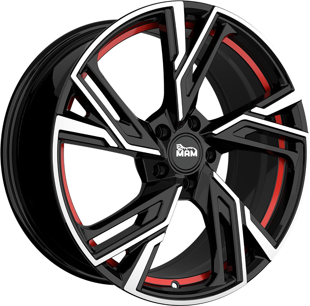 MAM RS5 black front polish red inside Alufelge 7x16 Zoll ET38 LK 5x114.3 ML72.6