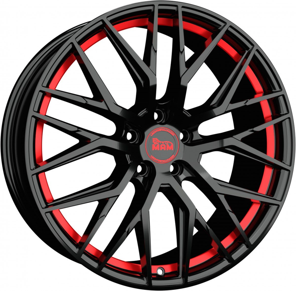 MAM RS4 black painted red inside Alufelge 7.5x17 Zoll ET45 LK 5x114.3 ML72.6