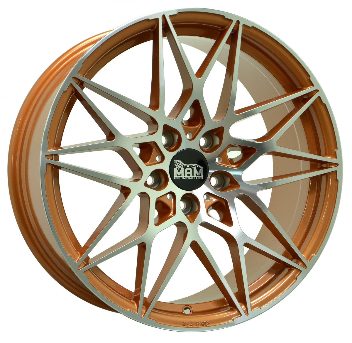 MAM B2 acid orange front polish Alufelge 8.5x20 Zoll ET35 LK 5x120 ML72.6