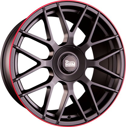 MAM GT1 Matt Black Lip Red (MBLR) Alufelge 8.5x19 Zoll ET30 LK 5x100 ML66.6 – Bild 2