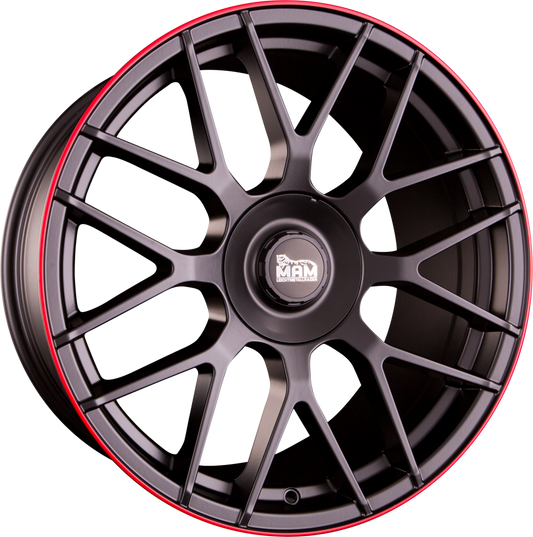 MAM GT1 Matt Black Lip Red (MBLR) Alufelge 9.5x19 Zoll ET42 LK 5x112 ML66.6 – Bild 2