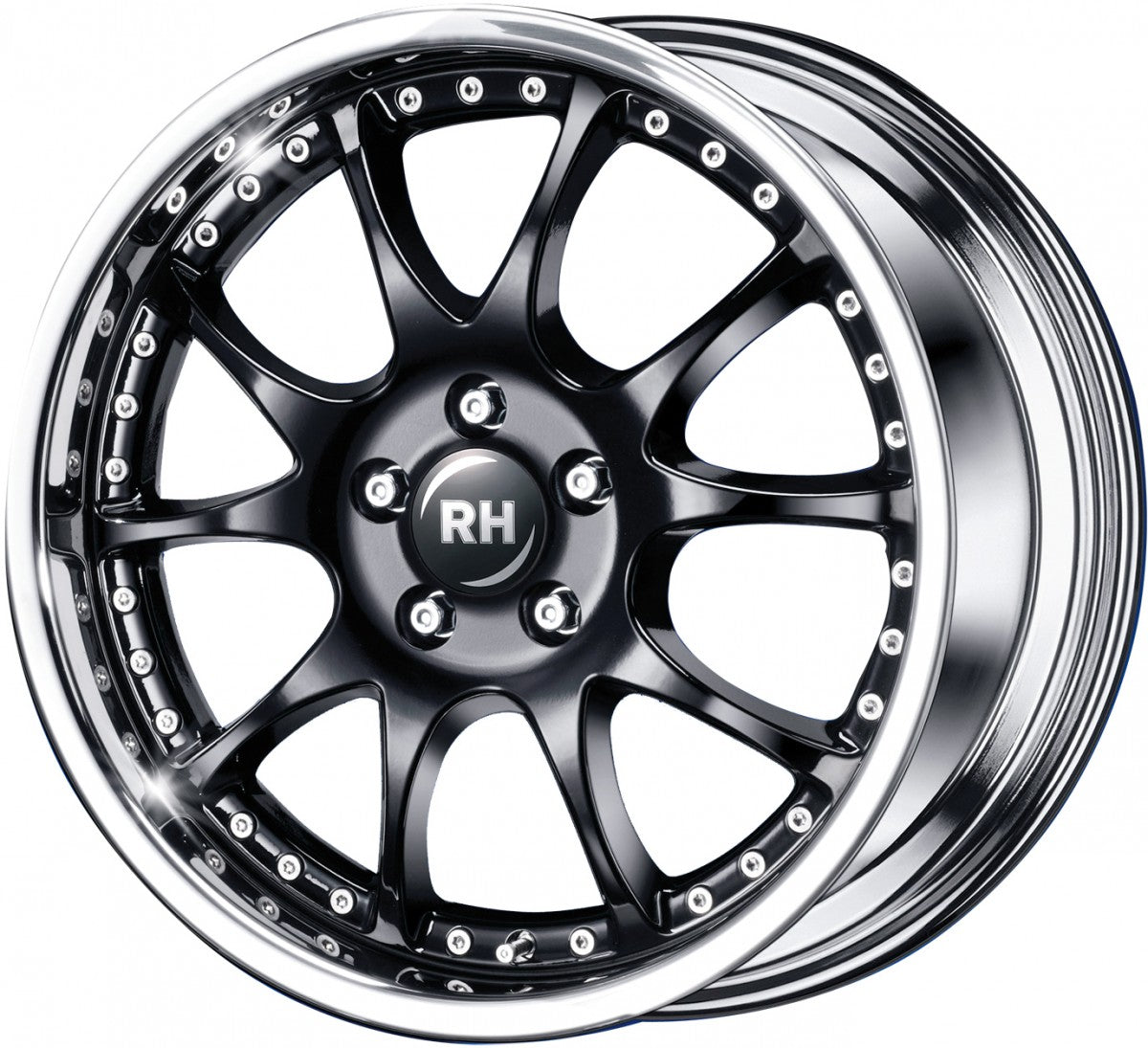RH Alurad RMK Dynamik schwarz mit Edelstahlhorn Alufelge 9.5x18 Zoll ET49 LK 5x112 ML158