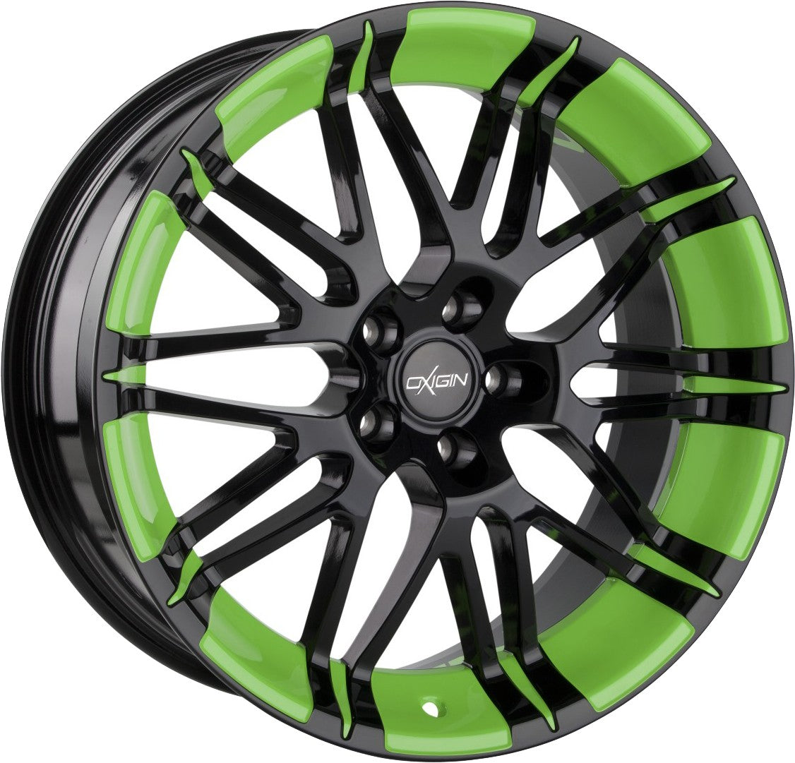 Oxigin 14 Oxrock black foil spring green Alufelge 8.5x18 Zoll ET50 LK 5x112 ML72.6