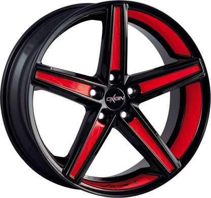Oxigin 18 Concave black foil tomato red Alufelge 8.5x18 Zoll ET35 LK 5x112 ML66.6
