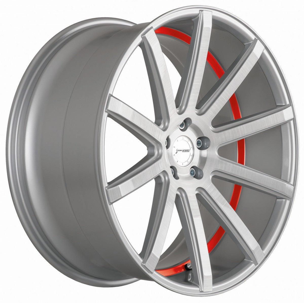 Corspeed Deville silver-brushed-surface / Undercut Color Trim rot 10.5x20 ET40 - LK5/112 ML73.1 – Bild 3