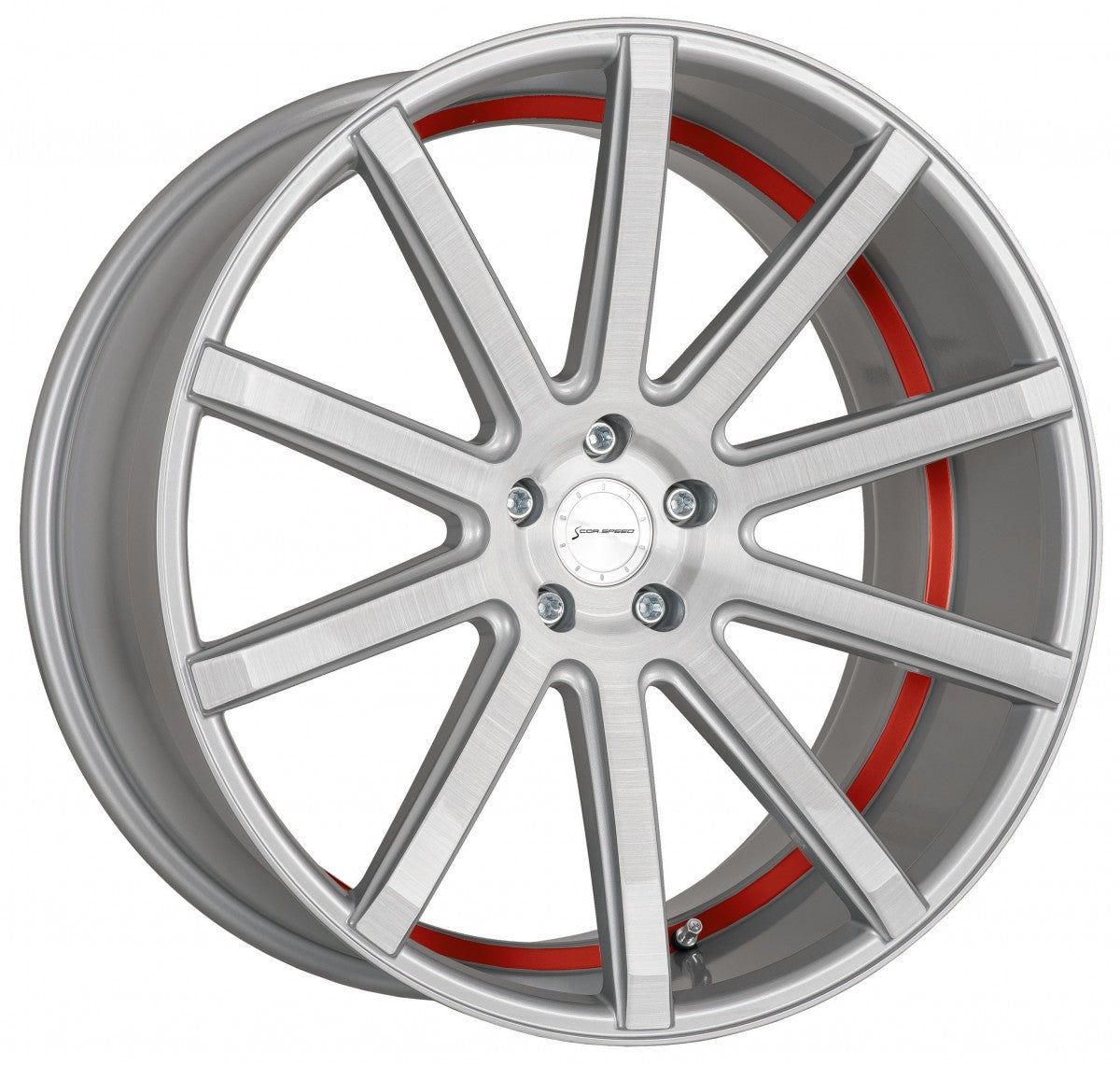 Corspeed Deville silver-brushed-surface / Undercut Color Trim rot 10.5x21 ET40 - LK5/114.3 ML73.1