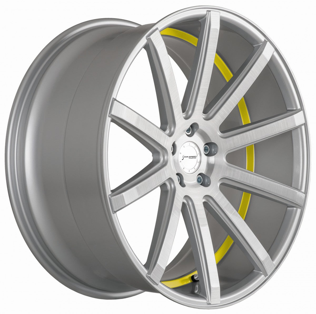 Corspeed Deville silver-brushed-surface / Undercut Color Trim gelb 9x20 ET40 - LK5/114.3 ML73.1 – Bild 3