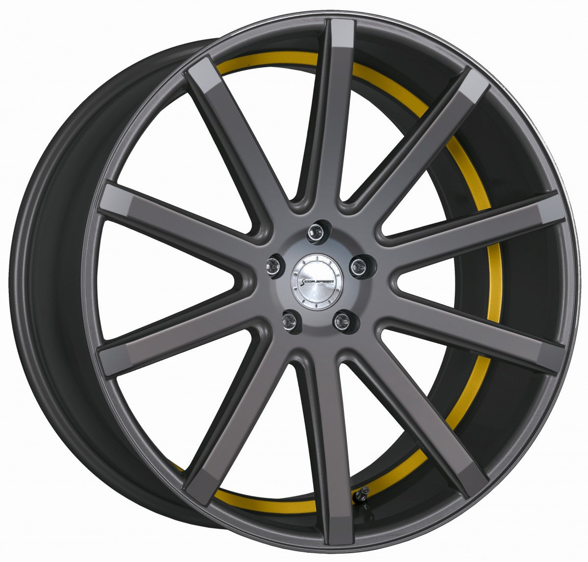 Corspeed Deville gunmetal / Undercut Color Trim gelb 8.5x19 ET40 - LK5/108 ML73.1