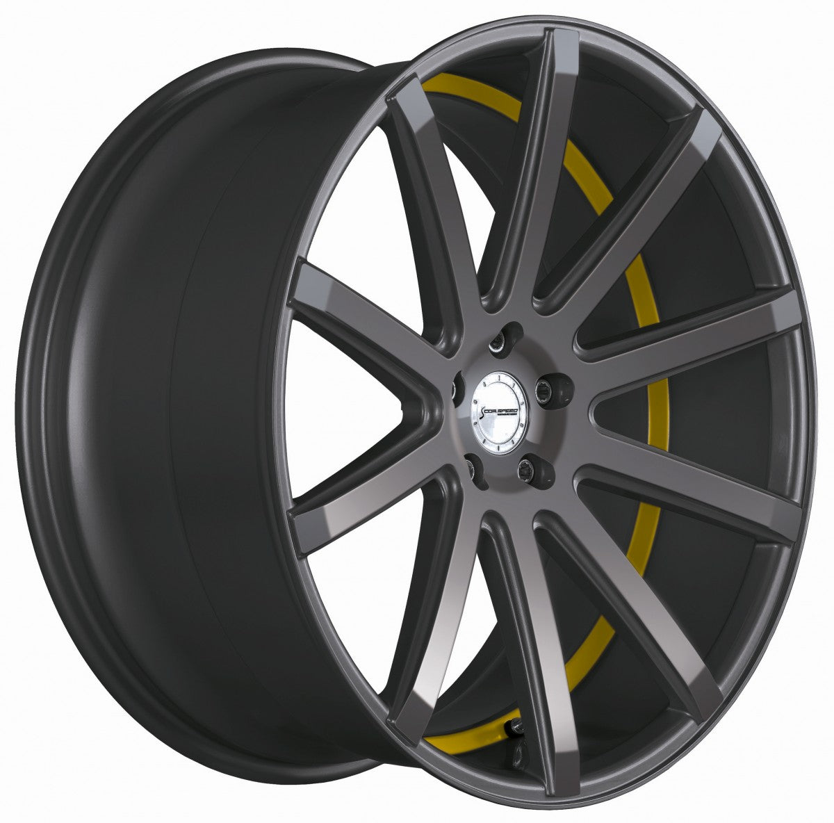 Corspeed Deville gunmetal / Undercut Color Trim gelb 9.5x19 ET47 - LK5/112 ML73.1 – Bild 3
