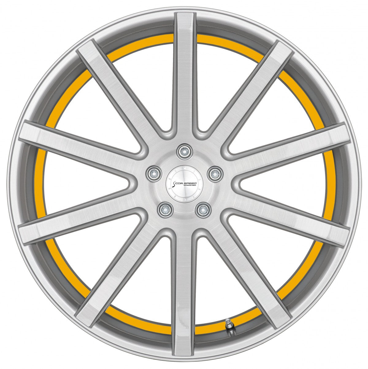 Corspeed Deville silver-brushed-surface / Undercut Color Trim gelb 9x21 ET40 - LK5/108 ML73.1 – Bild 2
