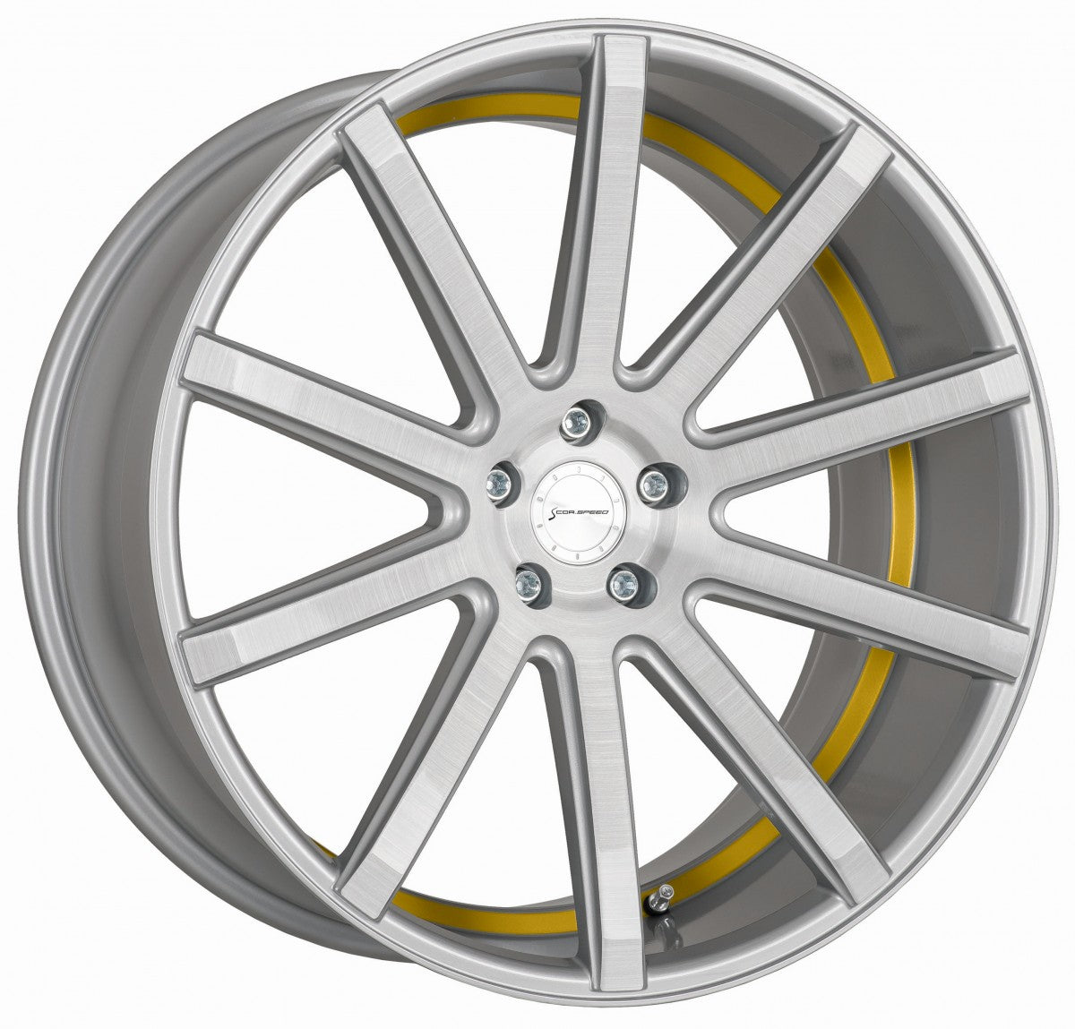 Corspeed Deville silver-brushed-surface / Undercut Color Trim gelb 9x21 ET35 - LK5/112 ML73.1