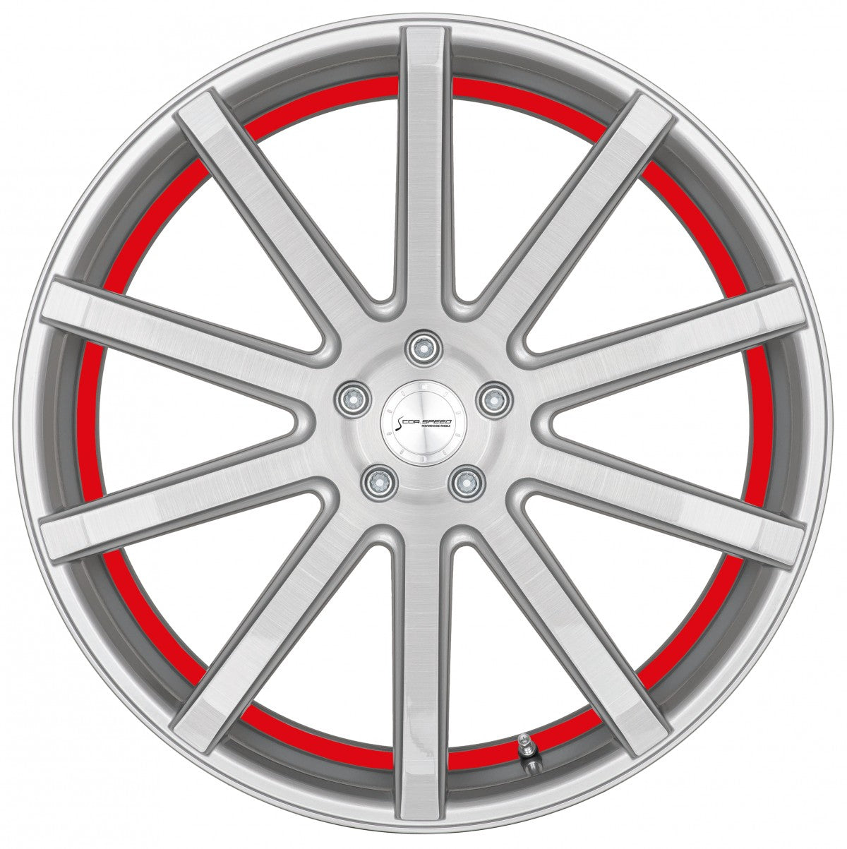 Corspeed Deville silver-brushed-surface / Undercut Color Trim rot 10.5x20 ET15 - LK5/112 ML73.1 – Bild 2