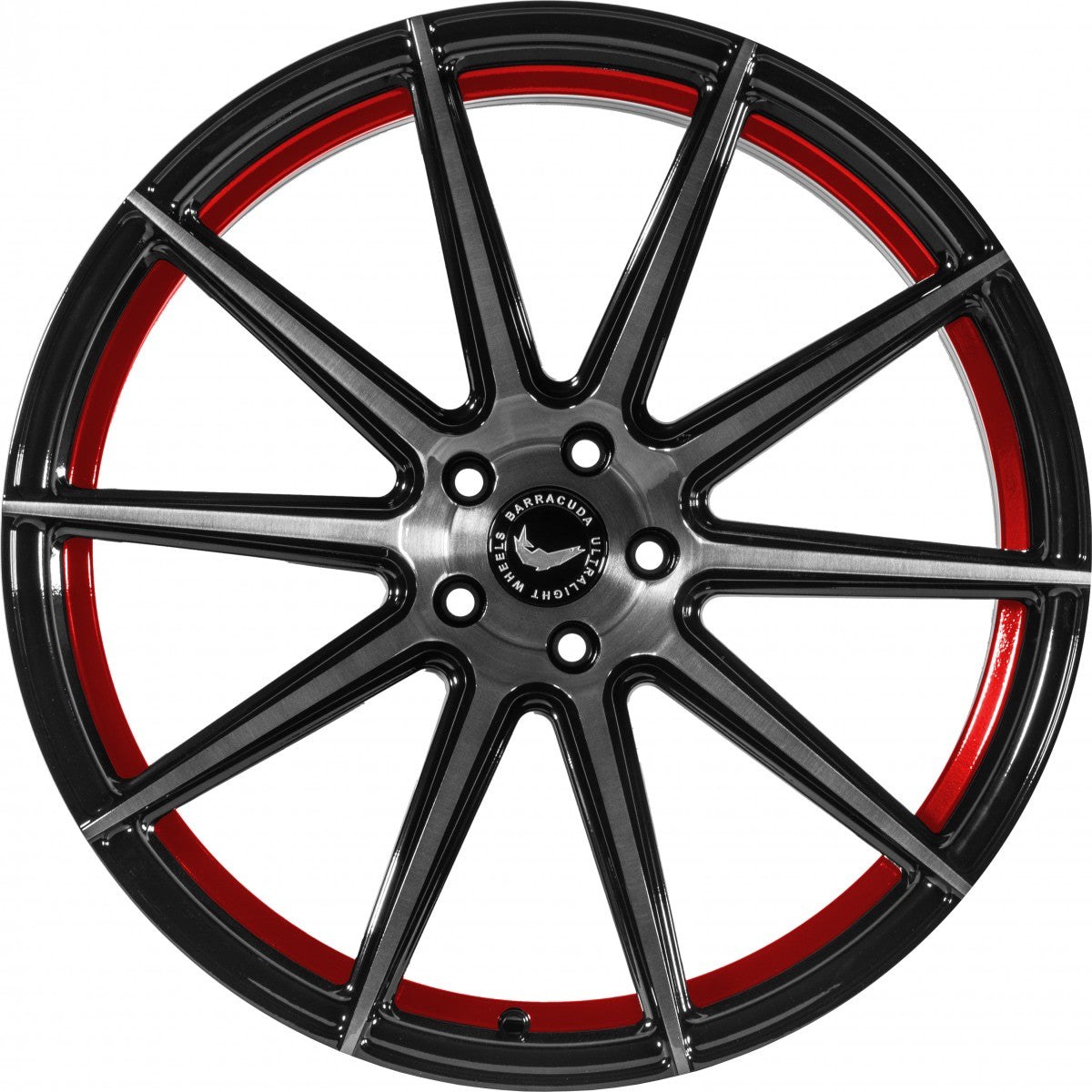 Barracuda Project 2.0 higloss-black brushed surface / Undercut Colour Trim rot Alufelge 9x21 Zoll ET25 LK 5x112 ML73.1 – Bild 2