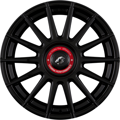 Damina Performance DM09 Black Painted Red Ring Alufelge 8x18 Zoll ET30 LK 5x112 ML72.6