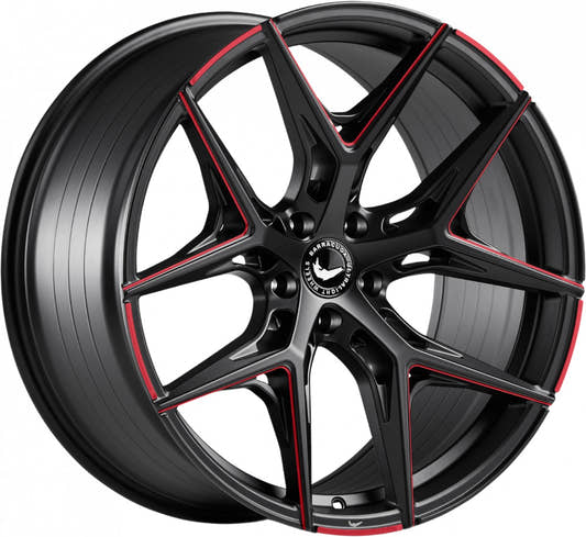 Barracuda Razzer mattblack red PureSports gefräst 9.5x21 ET27 - LK5/112 ML73.1