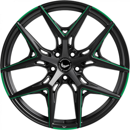 Barracuda Razzer mattblack green PureSports gefräst 9.5x21 ET27 - LK5/112 ML73.1