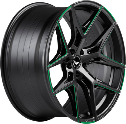 Barracuda Razzer mattblack green PureSports gefräst 9.5x21 ET27 - LK5/112 ML73.1