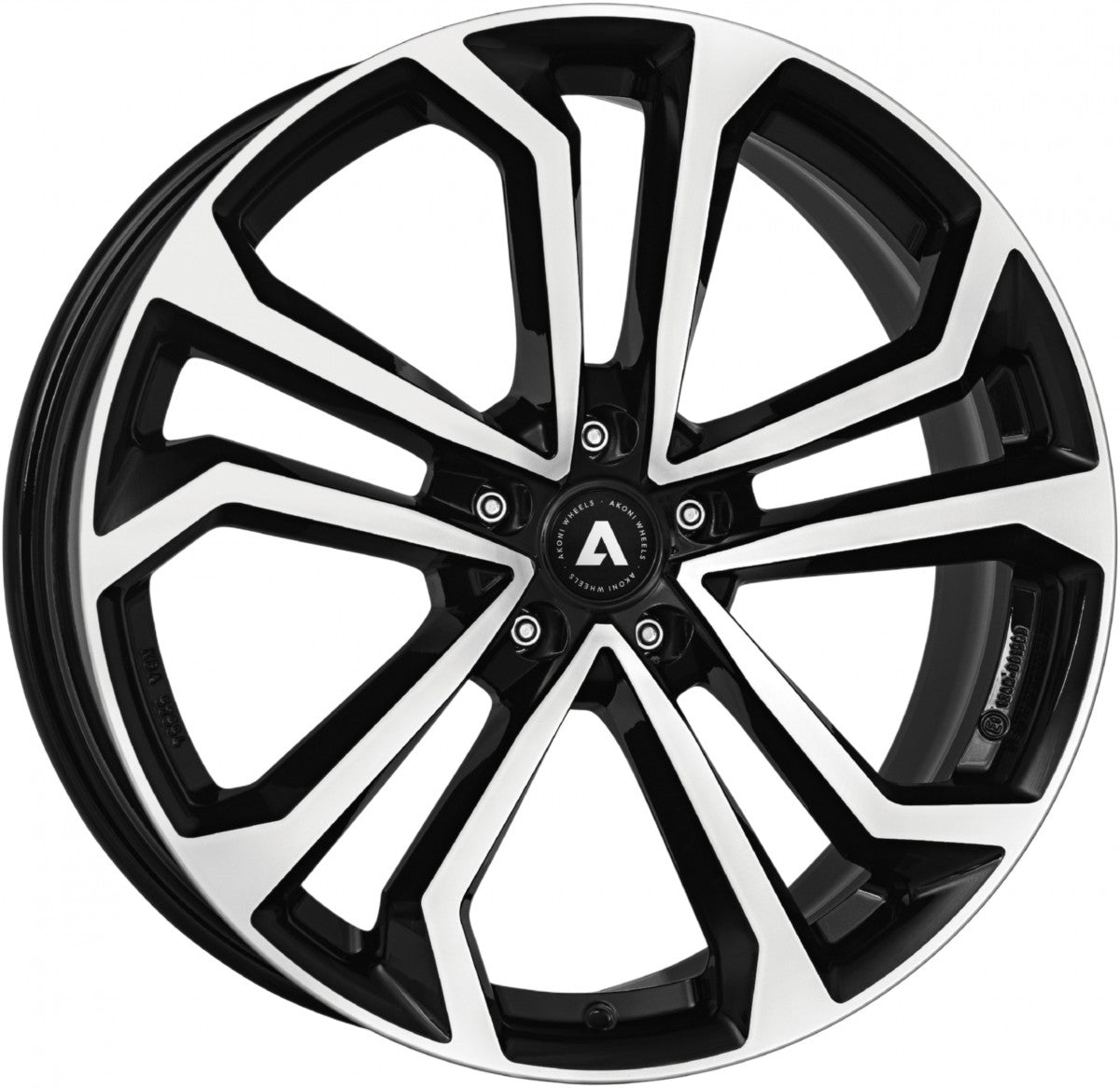 Akoni AK04 black polished 6.5x16 ET43 - LK5/112 ML57.1