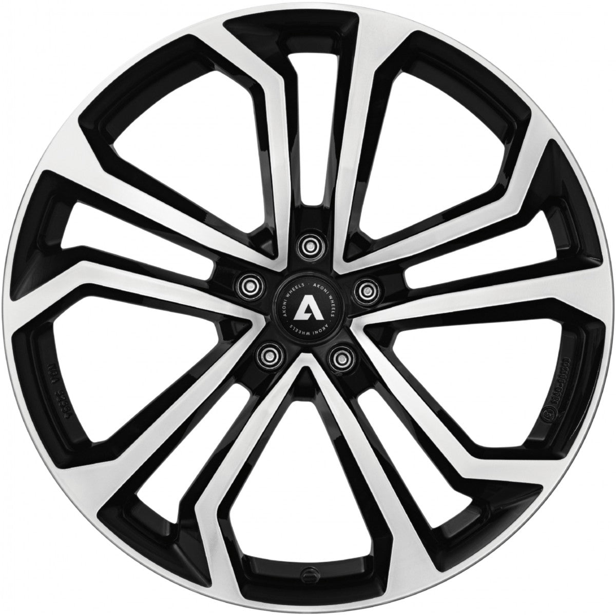 Akoni AK04 black polished 6.5x16 ET43 - LK5/112 ML57.1