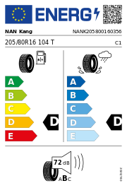 NAN Kang FT 7 A/T XL OWL 205/80 R16 104T Sommer – EU-Reifenlabel