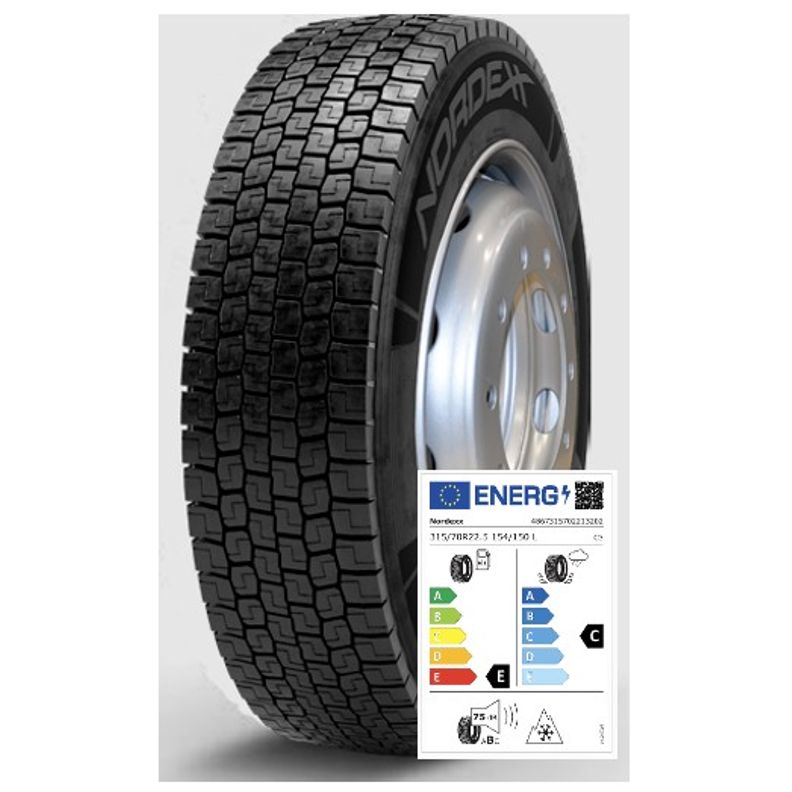 Nordexx Komplettrad 315/70R22.5 154/150L Trac 15 (EC75B) auf Felge 10/335/281 ET161 Silber