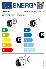 Landsail LSV 88+ 195/80R15C 106/104S Sommer – EU-Reifenlabel