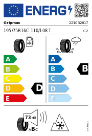 Gripmax SureGrip A/S Camping 3PMSF 195/75R16C 110/108T Ganzjahr – EU-Reifenlabel