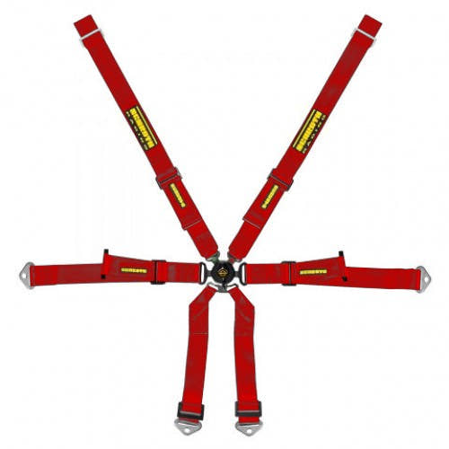 Schroth Profi Porsche 981 2x2 Pull Down rot mit schwarz/gelbem SCHROTH RACING Logo HANS
