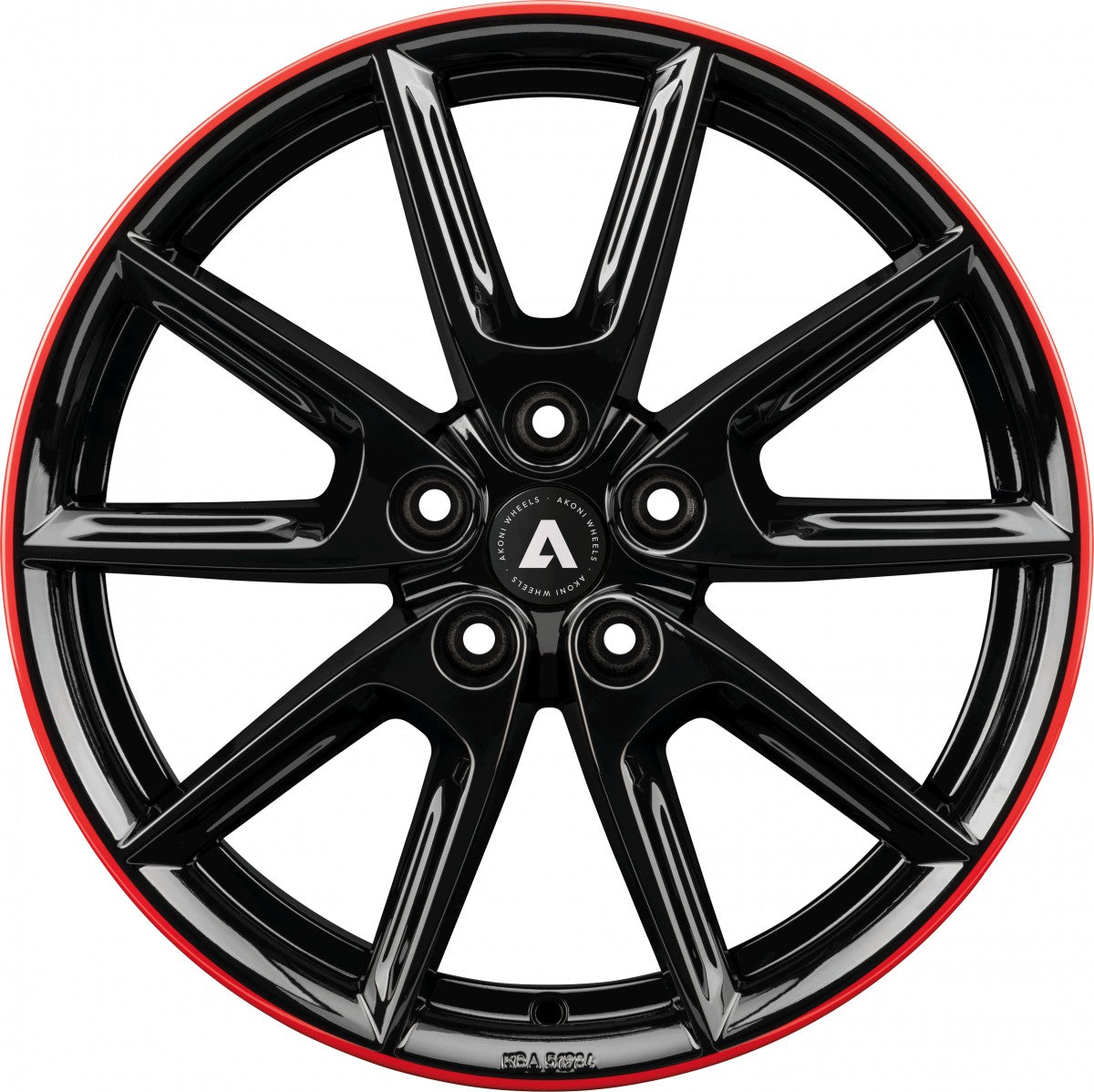 Akoni AK09 black glossy rim red Alufelge 8x19 Zoll ET45 LK 5x108 ML72.5 – Bild 2