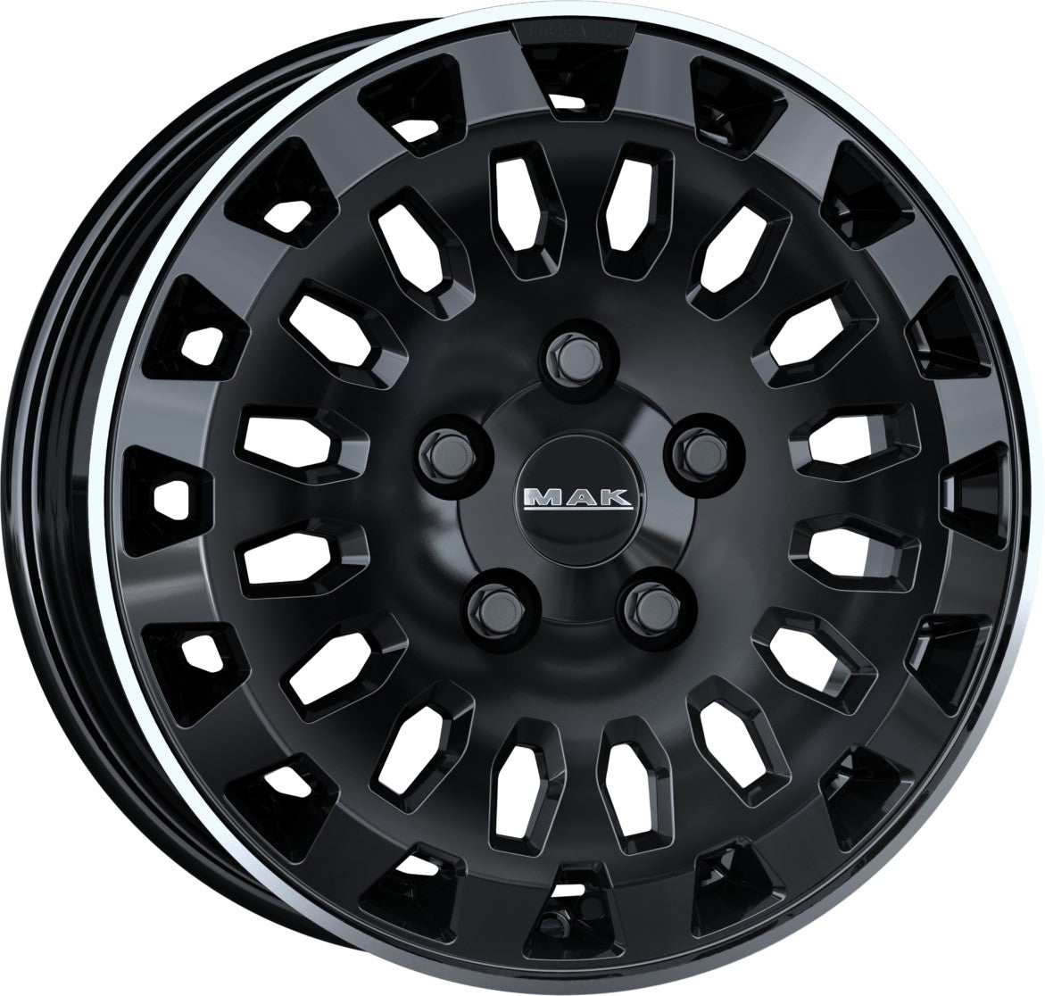 Mak Overland gloss black mirror ring Alufelge 7x17 Zoll ET45 LK 5x118 ML71.1