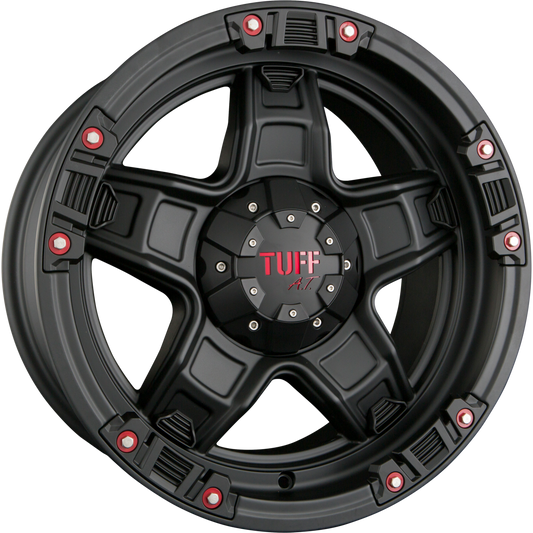 Tuff A.T. T10 Black Matt with Red Accents Alufelge 9x18 Zoll ET12 LK 5x114.3 ML78.1 – Bild 2