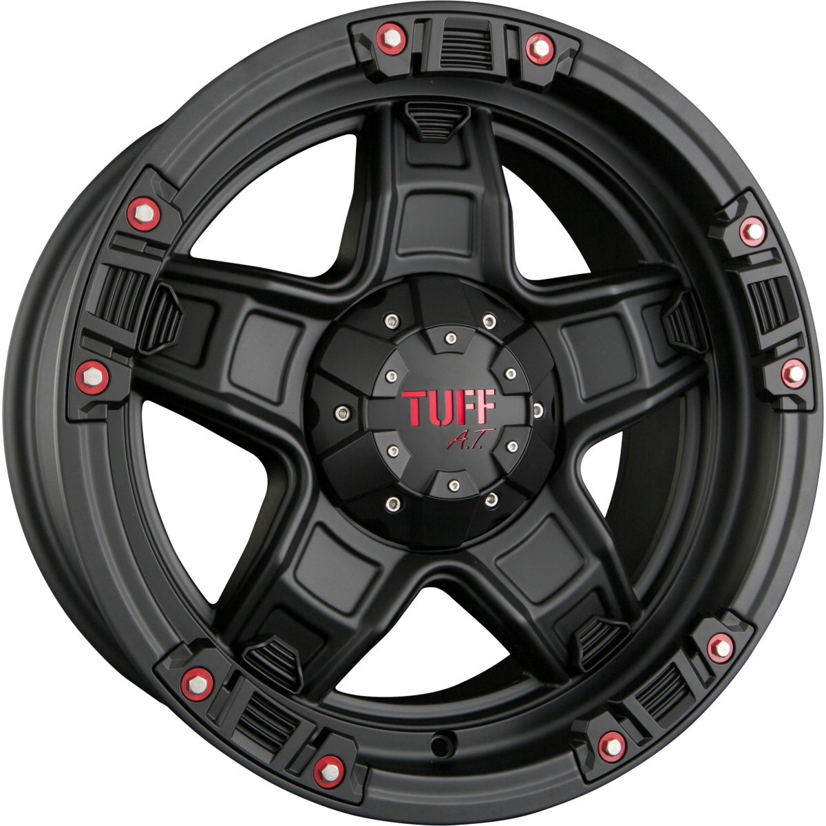 Tuff A.T. T10 Black Matt with Red Accents Alufelge 9x18 Zoll ET12 LK 5x114.3 ML78.1 – Bild 2
