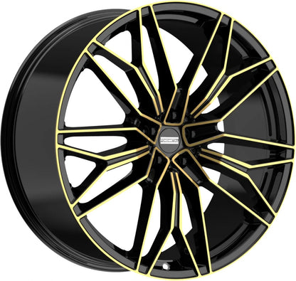 Fondmetal STC-23 black clearcoat glossy gold machined Alufelge 11.5x23 Zoll ET51 LK 5x130 ML71.6