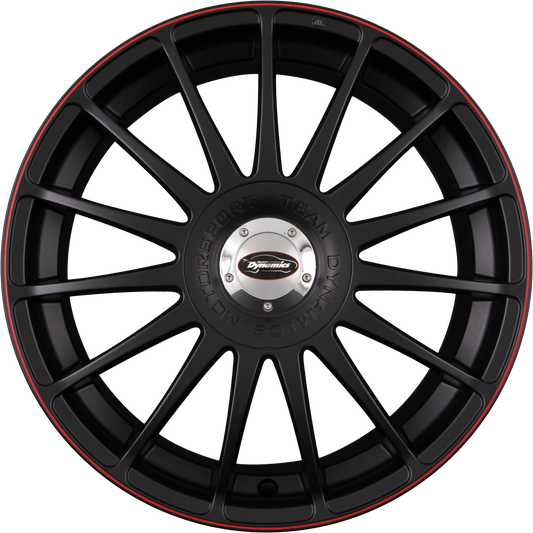 Team Dynamics Monza RS Racing-Black + Felgenhorn in Rot 7.5x18 Zoll ET25 LK 4x98 ML73.1