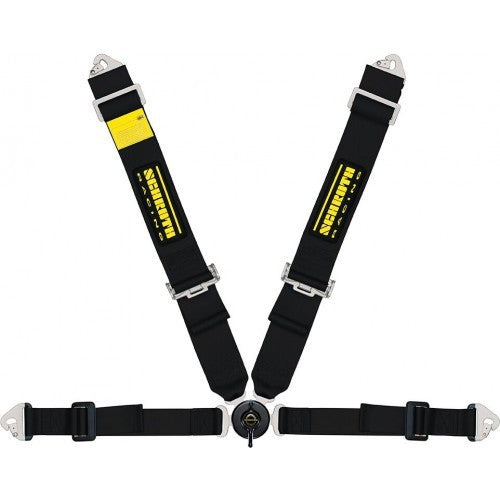 Schroth Clubman II asm schwarz mit schwarz/gelbem SCHROTH RACING Logo links