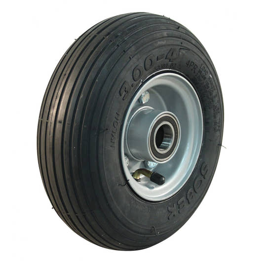 Narubb Komplettrad 3.00-4 S-2301 4PR auf Felge 2.10-4 ET0 NL75 Kugellager Ø25 Stahl Grau