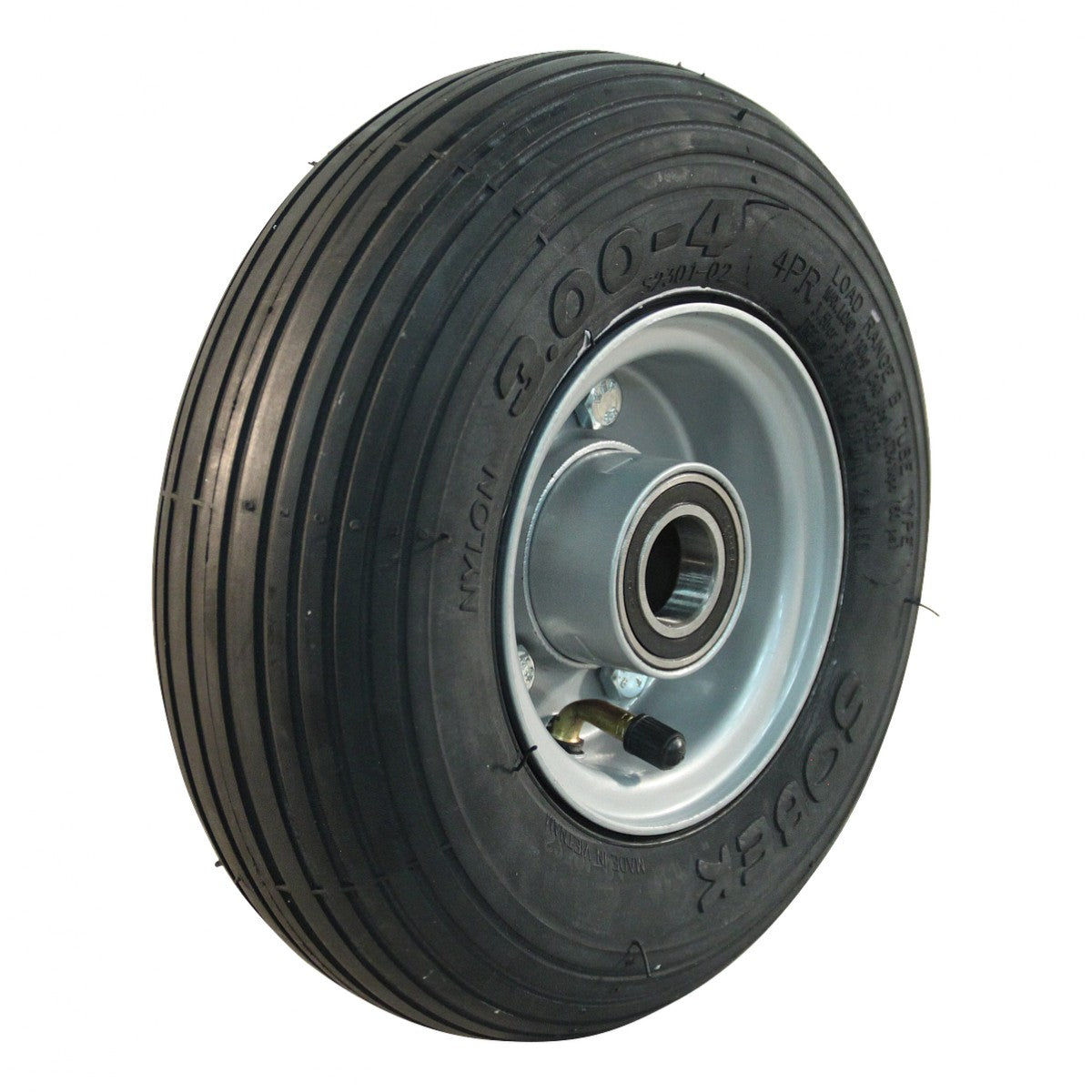 Narubb Komplettrad 3.00-4 S-2301 4PR auf Felge 2.10-4 ET0 NL75 Kugellager Ø25 Stahl Grau