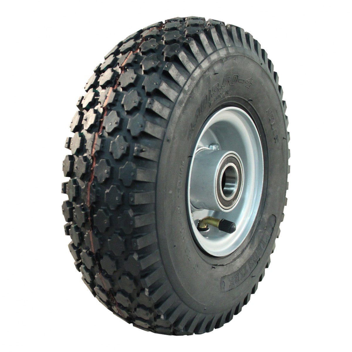 Kings Tire Komplettrad 4.10/3.50-4 V-6602 4PR auf Felge 2.10-4 ET0 NL75 Kugellager Ø20 Stahl Grau