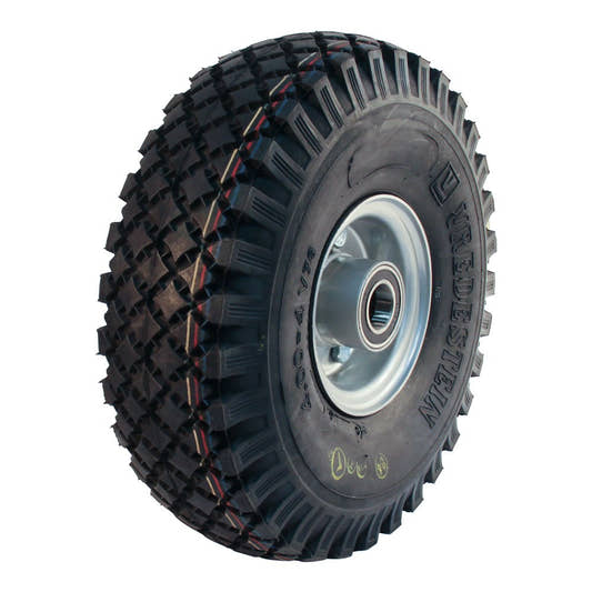 Narubb Komplettrad 4.00-4 V-76 extra 6PR auf Felge 2.10-4 ET0 NL75 Kugellager Ø25 Stahl Grau