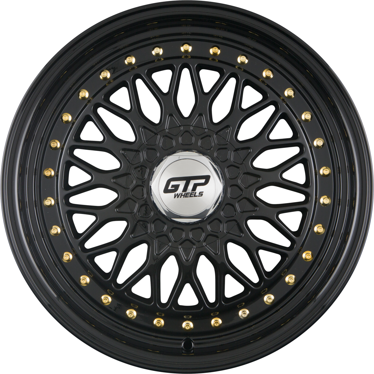 GTP 040 Schwarz Goldene Zierschrauben Alufelge 7.5x17 Zoll ET35 LK 4x100 ML73.1
