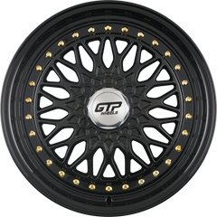 GTP 040 Schwarz Goldene Zierschrauben Alufelge 7.5x17 Zoll ET35 LK 4x100 ML73.1