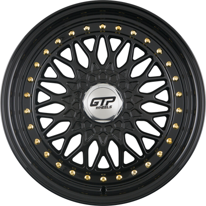 GTP 040 Schwarz Goldene Zierschrauben Alufelge 7.5x17 Zoll ET35 LK 4x100 ML73.1