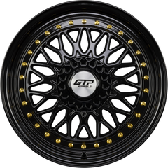 GTP 072 Schwarz Voll Lackiert Goldene Zierschrauben Alufelge 7.5x17 Zoll ET35 LK 4x100 ML73.1