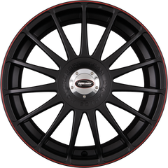 Team Dynamics Monza RS Racing-Black + Felgenhorn in Rot 7.5x18 Zoll ET37 LK 5x100 ML73.1