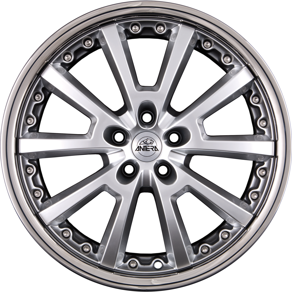 Antera 363 Bright-Silver mit austauschbarem Edelstahlring Alufelge 8.5x18 Zoll ET40 LK 5x112 ML75