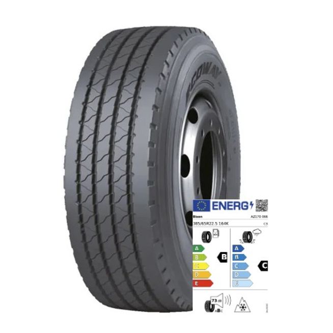 Bison Komplettrad 385/65R22.5 164K Ecoway AZ170 (BC73B) auf Stahlfelge 10/335/281 ET120 MZ Silber